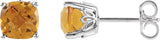 14K Gold Natural Citrine Cushion 4-Prong Scroll Setting Stud Earrings - White Gold