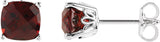 14K Gold Natural Mozambique Garnet Cushion 4-Prong Scroll Setting Stud Earrings - White Gold