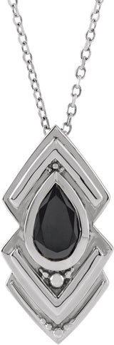 14K Gold Pear Natural Black Onyx Bezel-Set Geometric Necklace or Pendant - White Gold