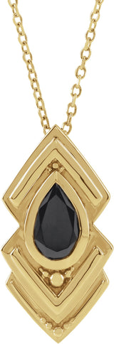 14K Gold Pear Natural Black Onyx Bezel-Set Geometric Necklace or Pendant - Yellow Gold