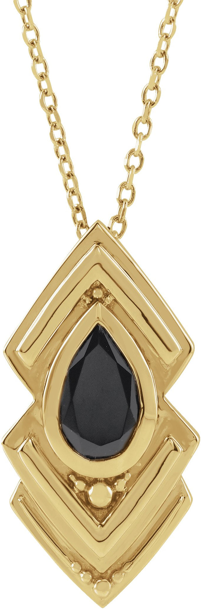 14K Gold Pear Natural Black Onyx Bezel-Set Geometric Necklace or Pendant - Yellow Gold
