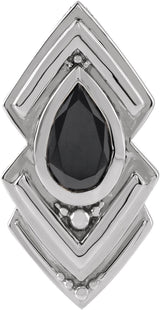 14K Gold Pear Natural Black Onyx Bezel-Set Geometric Necklace or Pendant - White Gold