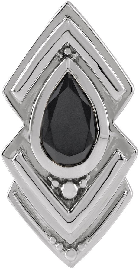 14K Gold Pear Natural Black Onyx Bezel-Set Geometric Necklace or Pendant - White Gold