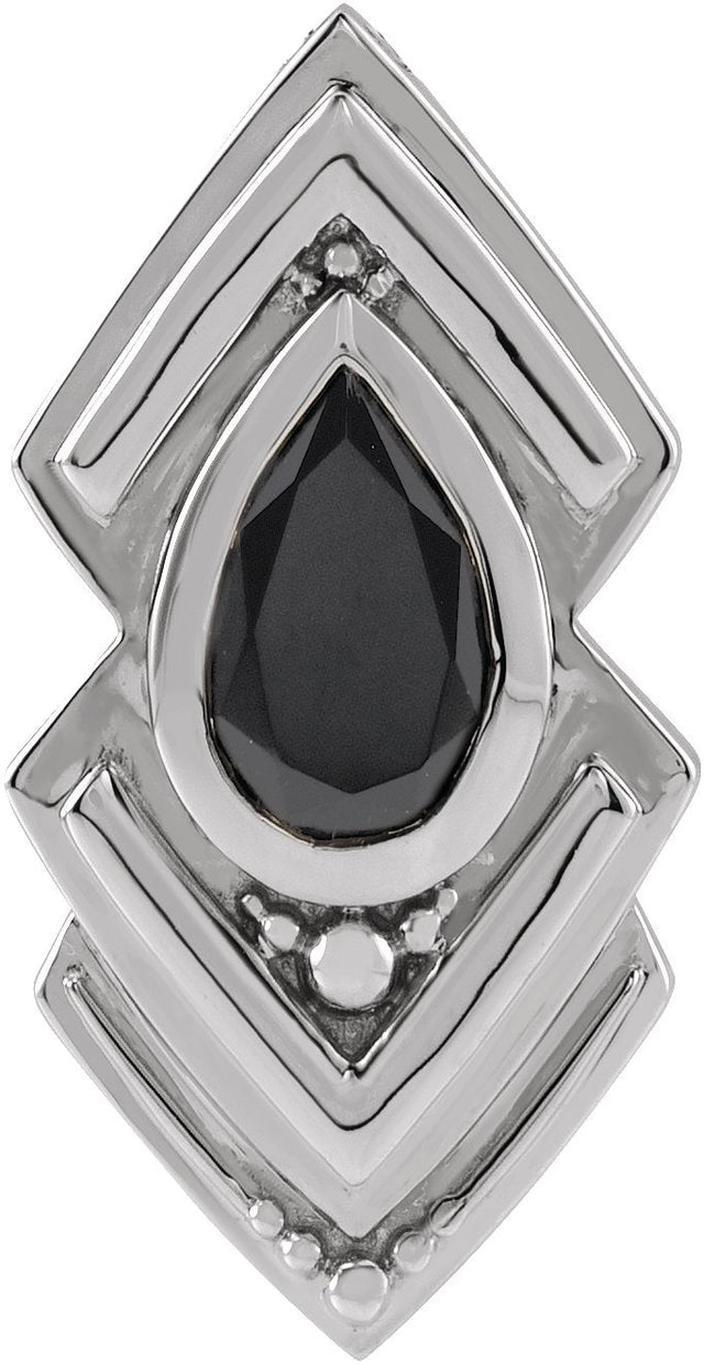 Platinum Pear Natural Black Onyx Bezel-Set Geometric Necklace or Pendant