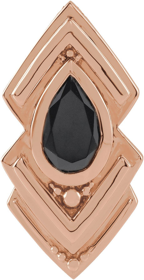 14K Gold Pear Natural Black Onyx Bezel-Set Geometric Necklace or Pendant - Rose Gold