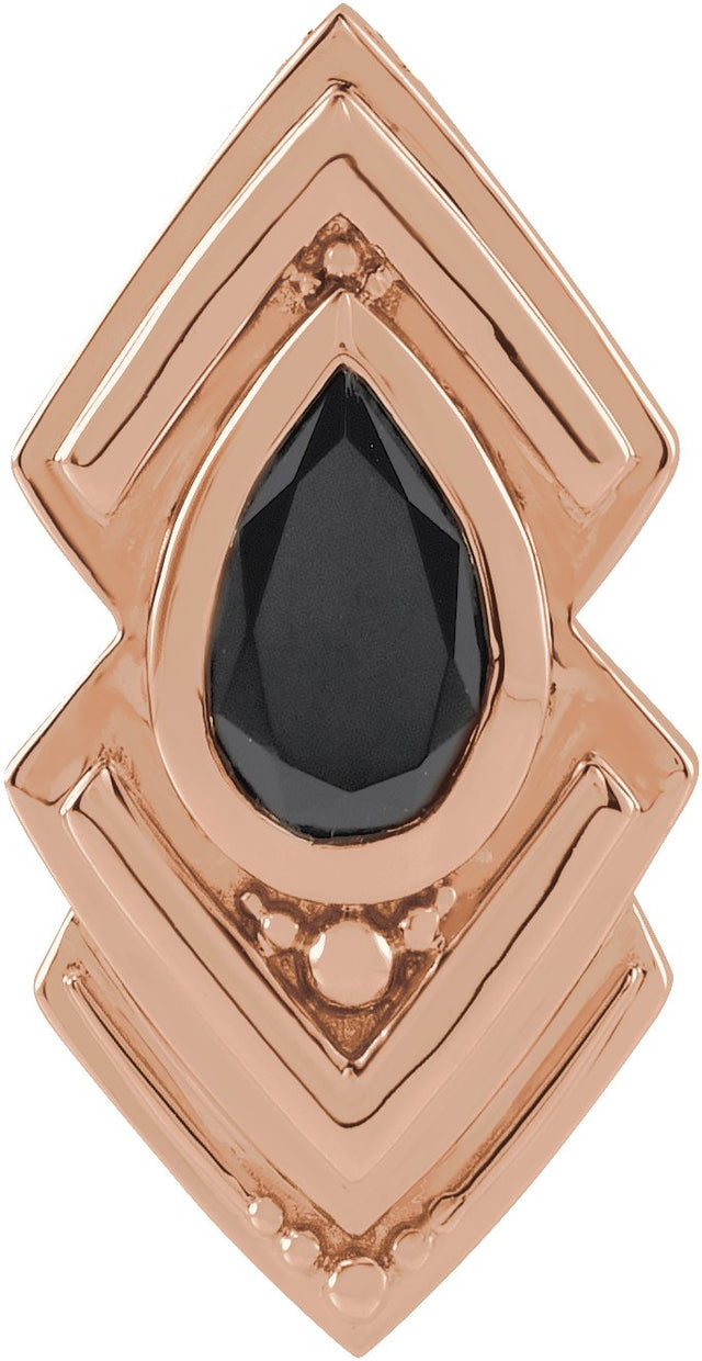 14K Gold Pear Natural Black Onyx Bezel-Set Geometric Necklace or Pendant - Rose Gold