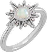 14K Gold Round Natural Ethiopian Opal & Natural Diamond Star Cabochon Ring - White Gold