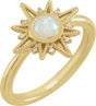 14K Gold Round Natural Ethiopian Opal & Natural Diamond Star Cabochon Ring - Yellow Gold