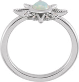 Platinum Round Natural Ethiopian Opal & Natural Diamond Star Cabochon Ring - view 2