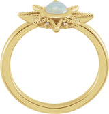 14K Gold Round Natural Ethiopian Opal & Natural Diamond Star Cabochon Ring - Yellow Gold - view 2