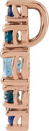 14K Gold Oval Natural Blue Multi-Gemstone Bar Necklace or Pendant - Rose Gold - view 2