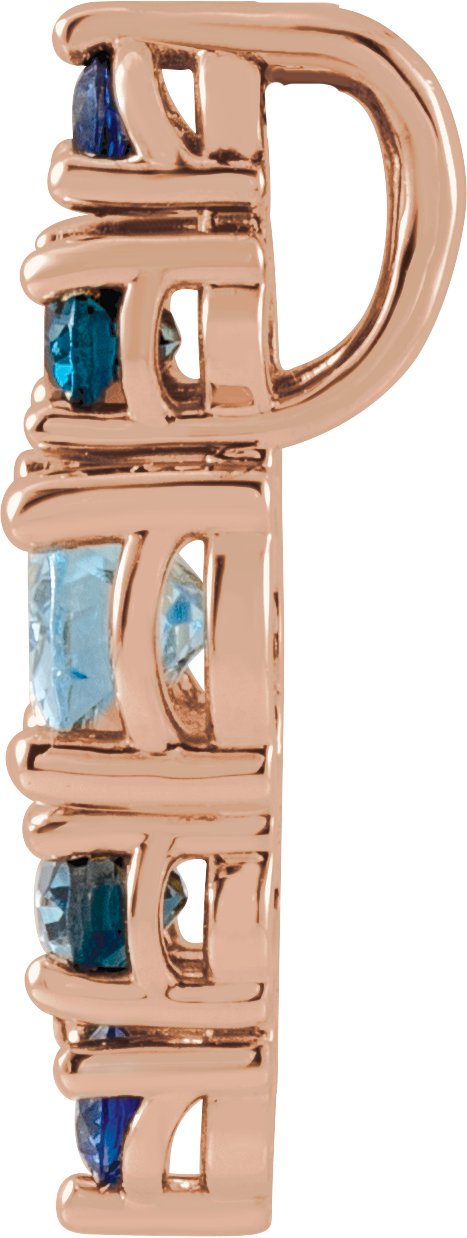 14K Gold Oval Natural Blue Multi-Gemstone Bar Necklace or Pendant - Rose Gold - view 2