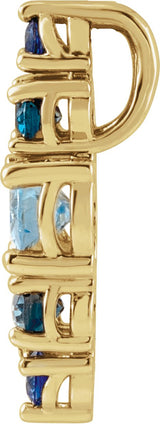 14K Gold Oval Natural Blue Multi-Gemstone Bar Necklace or Pendant - Yellow Gold - view 2