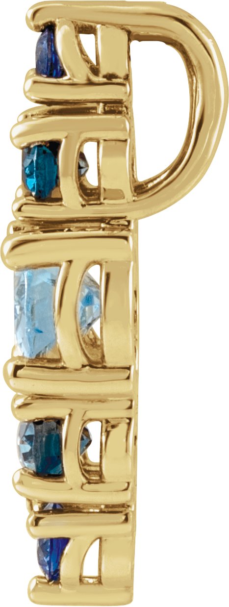 14K Gold Oval Natural Blue Multi-Gemstone Bar Necklace or Pendant - Yellow Gold - view 2