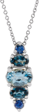 Platinum Oval Natural Blue Multi-Gemstone Bar Necklace or Pendant