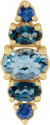 14K Gold Oval Natural Blue Multi-Gemstone Bar Necklace or Pendant - Yellow Gold