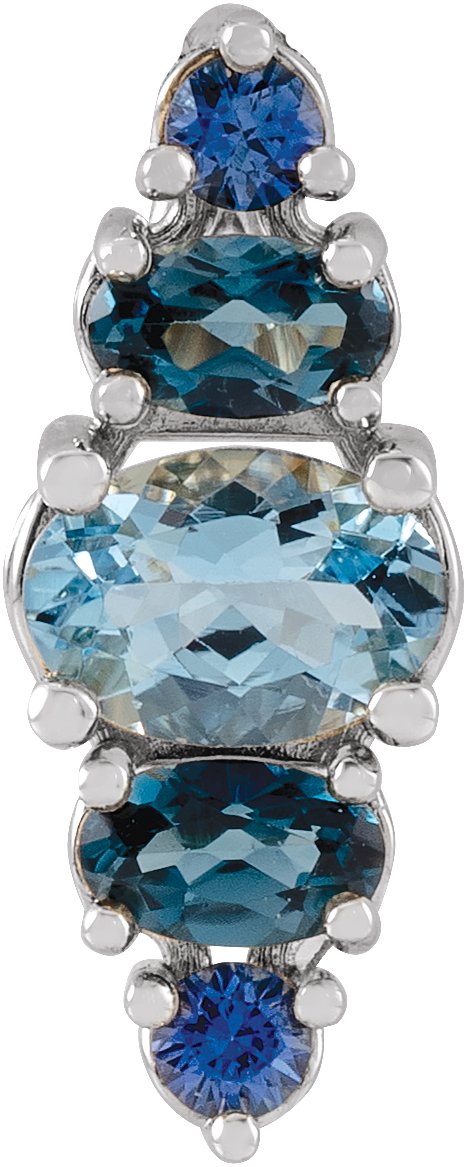 Platinum Oval Natural Blue Multi-Gemstone Bar Necklace or Pendant