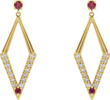 14K Gold Round Natural Ruby & Natural Diamond Accented Geometric Earrings - Yellow Gold - view 2