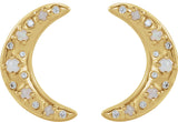 Platinum Round Natural White Opal & Natural Diamond Crescent Moon Earrings - view 4