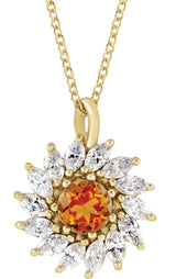 14K Gold Round Natural Citrine & Natural Diamond Halo-Style Necklace or Pendant – 3.5-6mm Stones - Yellow Gold