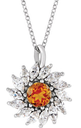 Platinum Round Natural Citrine & Natural Diamond Halo-Style Necklace or Pendant – 3.5-6mm Stones