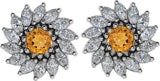 14K Gold Natural White Sapphire & Natural Diamond Round 7-Prong Halo-Style Earrings - Rose Gold - view 4