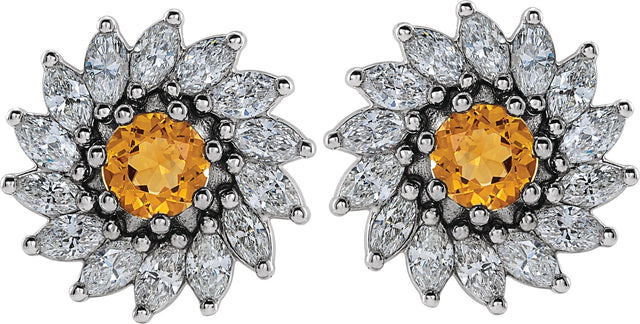 Platinum Natural White Sapphire & Natural Diamond Round 7-Prong Halo-Style Earrings - view 4