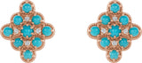 14K Gold Round Natural Turquoise & Natural Diamond Geometric Cabochon Earrings - Rose Gold - view 2