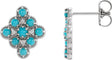 Platinum Round Natural Turquoise & Natural Diamond Geometric Cabochon Earrings