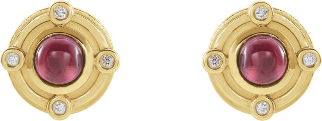 14K Gold Round Natural Amethyst & Natural Diamond Accented Cabochon Earrings - Rose Gold - view 4