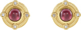 Platinum Round Natural Amethyst & Natural Diamond Accented Cabochon Earrings - view 4