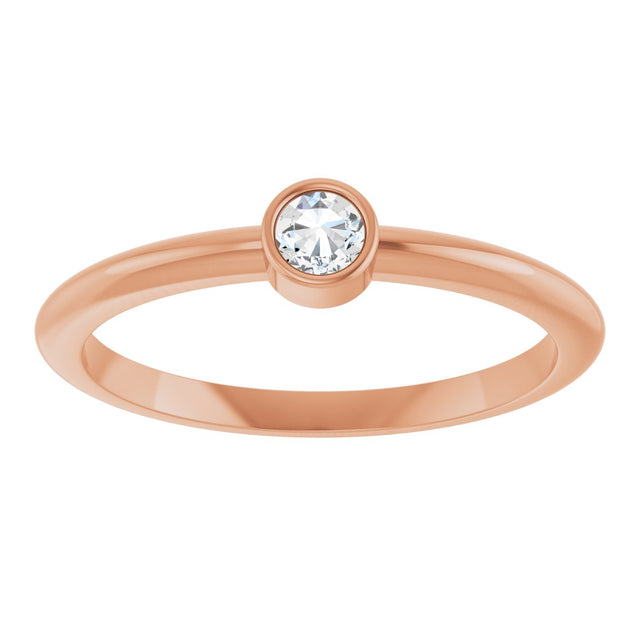 14K Gold Round Natural Diamond Bezel-Set Stackable Ring – 2-5.7mm Stones - Rose Gold - view 8
