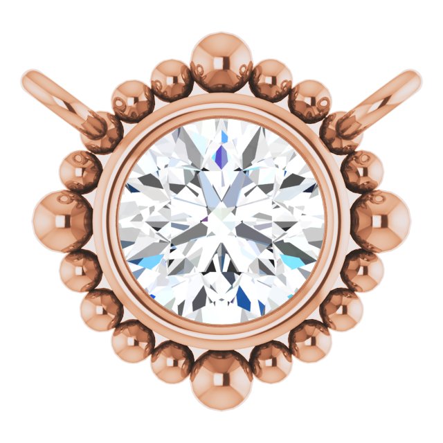 14K Gold Round Lab-Grown Diamond Beaded Bezel-Set Necklace - Rose Gold