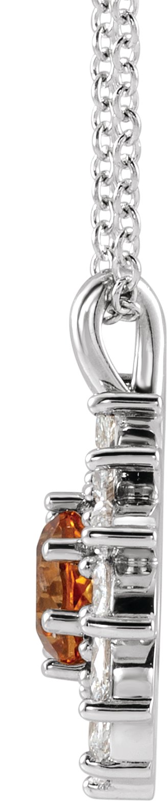 Platinum Round Natural Citrine & Natural Diamond Halo-Style Necklace or Pendant – 3.5-6mm Stones - view 2