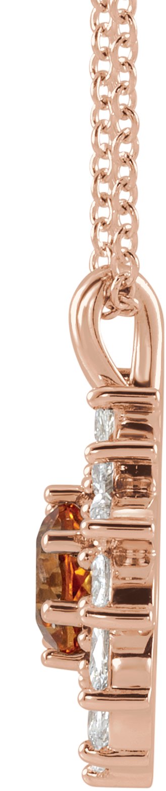14K Gold Round Natural Citrine & Natural Diamond Halo-Style Necklace or Pendant – 3.5-6mm Stones - Rose Gold - view 2