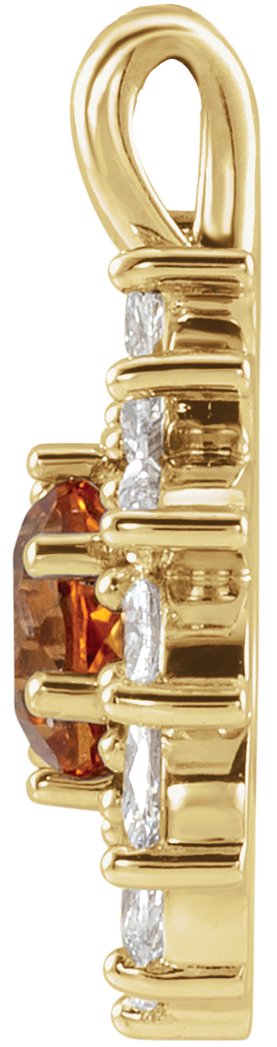 14K Gold Round Natural Citrine & Natural Diamond Halo-Style Necklace or Pendant – 3.5-6mm Stones - Yellow Gold - view 2