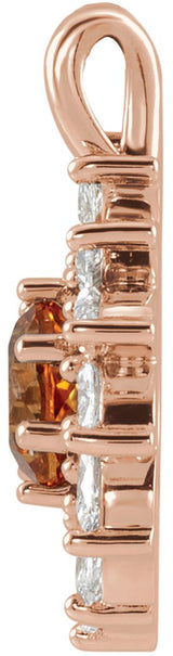14K Gold Round Natural Citrine & Natural Diamond Halo-Style Necklace or Pendant – 3.5-6mm Stones - Rose Gold - view 2