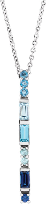 Platinum Straight Baguette Natural Blue Multi-Gemstone Baguette Bar Necklace or Slide Pendant