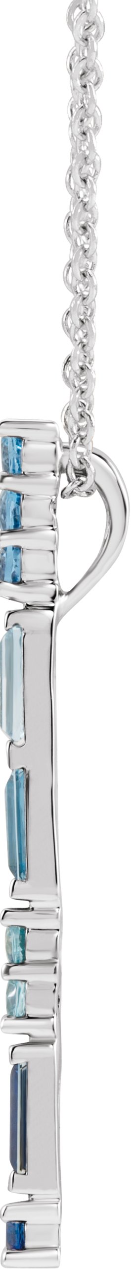 Platinum Straight Baguette Natural Blue Multi-Gemstone Baguette Bar Necklace or Slide Pendant - view 2