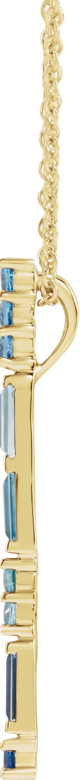 14K Gold Straight Baguette Natural Blue Multi-Gemstone Baguette Bar Necklace or Slide Pendant - Yellow Gold - view 2