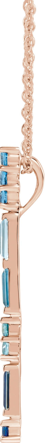 14K Gold Straight Baguette Natural Blue Multi-Gemstone Baguette Bar Necklace or Slide Pendant - Rose Gold - view 2