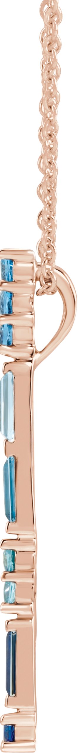 14K Gold Straight Baguette Natural Blue Multi-Gemstone Baguette Bar Necklace or Slide Pendant - Rose Gold - view 2