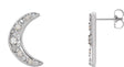 14K Gold Round Natural White Opal & Natural Diamond Crescent Moon Earrings - White Gold