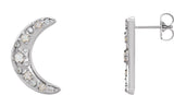 Platinum Round Natural White Opal & Natural Diamond Crescent Moon Earrings