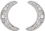 Platinum Round Natural White Opal & Natural Diamond Crescent Moon Earrings - view 2