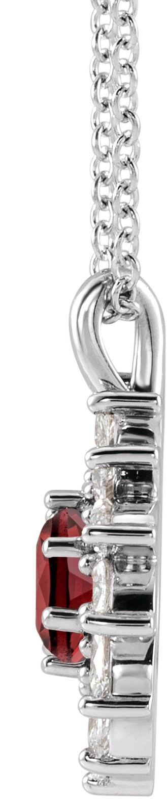 Platinum Round Natural Mozambique Garnet & Natural Diamond Halo-Style Necklace or Pendant – 3.5-6mm Stones - view 2