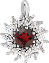Platinum Round Natural Mozambique Garnet & Natural Diamond Halo-Style Necklace or Pendant – 3.5-6mm Stones