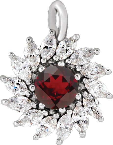 Platinum Round Natural Mozambique Garnet & Natural Diamond Halo-Style Necklace or Pendant – 3.5-6mm Stones