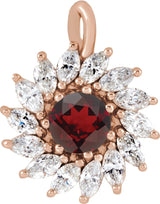 14K Gold Round Natural Mozambique Garnet & Natural Diamond Halo-Style Necklace or Pendant – 3.5-6mm Stones - Rose Gold