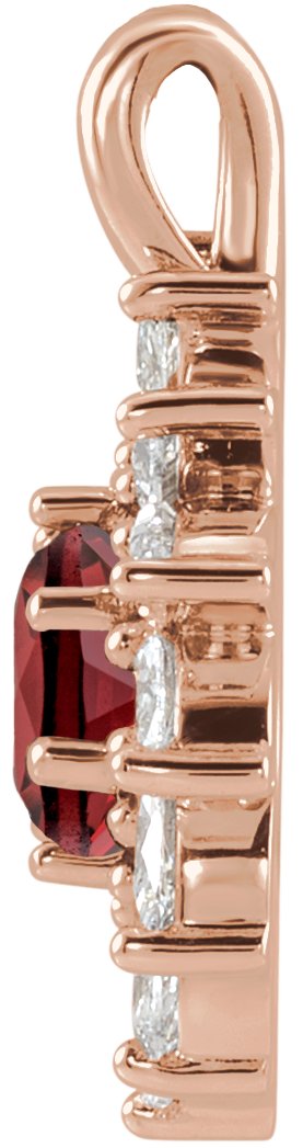 14K Gold Round Natural Mozambique Garnet & Natural Diamond Halo-Style Necklace or Pendant – 3.5-6mm Stones - Rose Gold - view 2